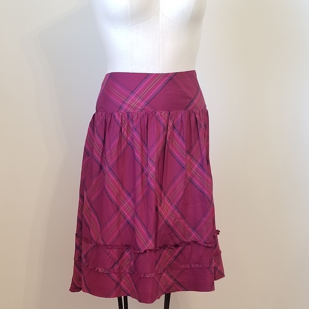 Silk Lilly Pulitzer White Label Plaid A- line Ruffle Skirt